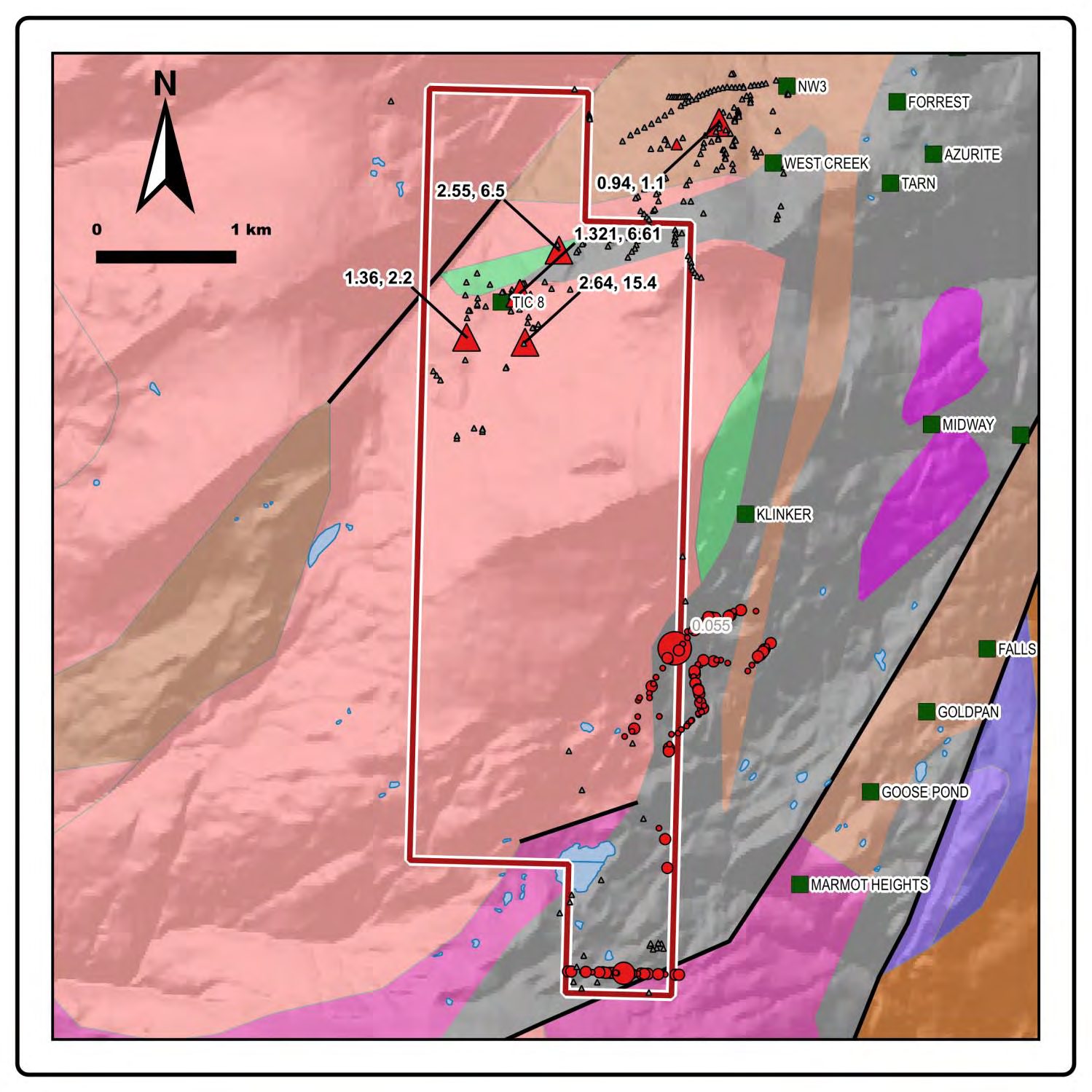 Ticktock gold mineralization map